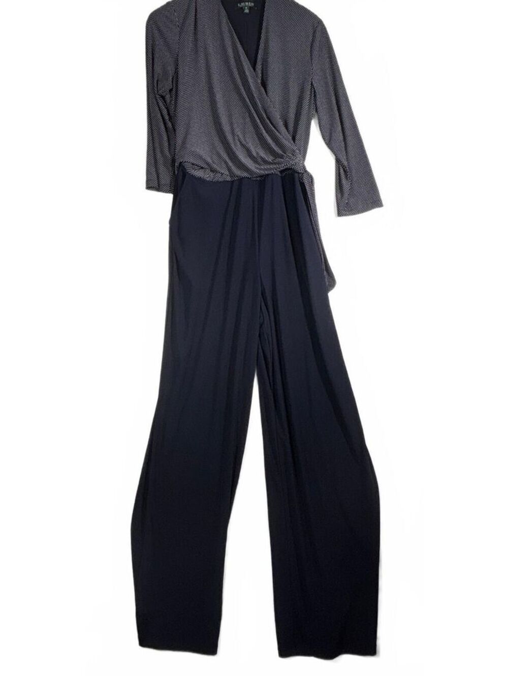 Lauren Ralph Lauren Women's Navy Blue Polka Dot V-Neck Wrap Jumpsuit 14